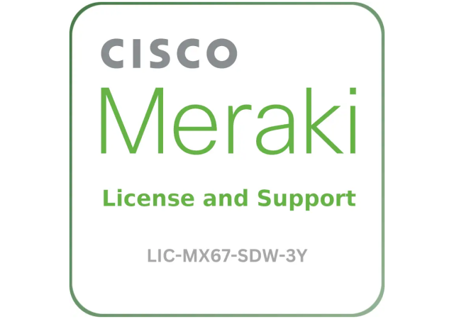 Cisco Meraki LIC-MX67-SDW-3Y Secure SD-WAN Plus - License and Support Service